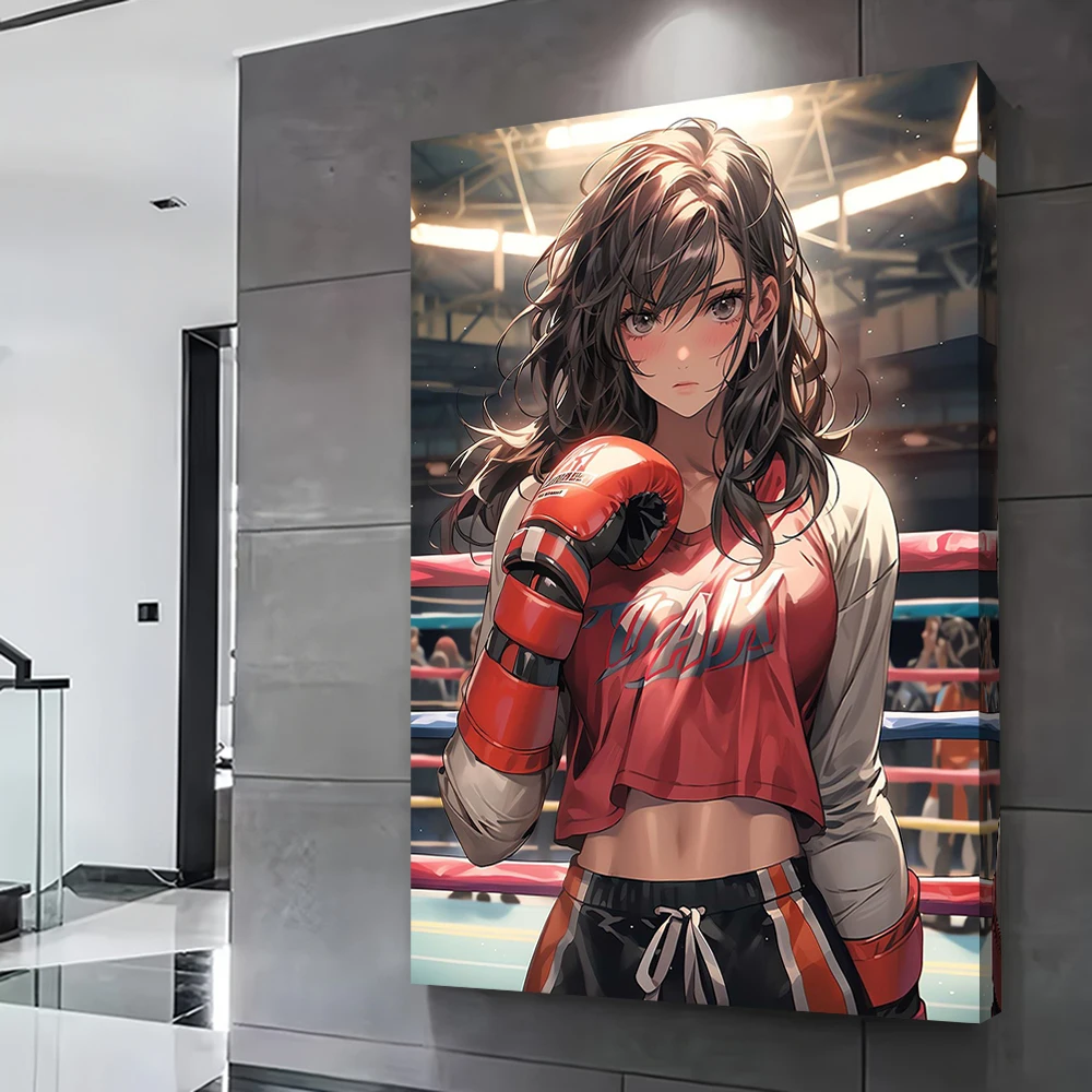 Anime Karate Girl Boxer Prints Poster Room Decorations Custom Boxing Canvas Painting Wall Art Home Decor Decorative Paintings