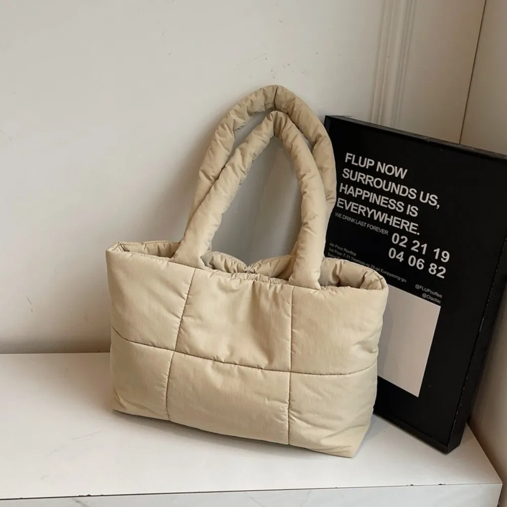 

New Cotton Padded Puffy Bag Large Capacity Checkered Cloud Tote Bag Quilted Casual Top-handle Bag for Women