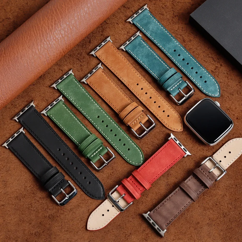 สายนาฬิกาหนังเครซีฮอร์สเทรนด์ย้อนยุคเหมาะกับนาฬิกา Apple 5 6 7 8