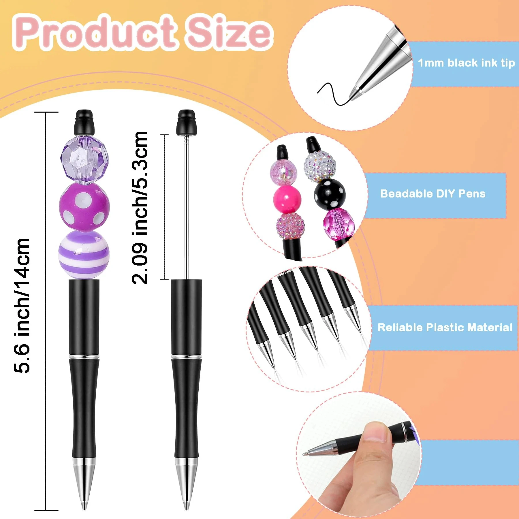 10/20/30 Pcs DIY Bead Pen Set for Back to School Season, Ramdon Color, Black Ink, Perfect for Student Friends as Gifts
