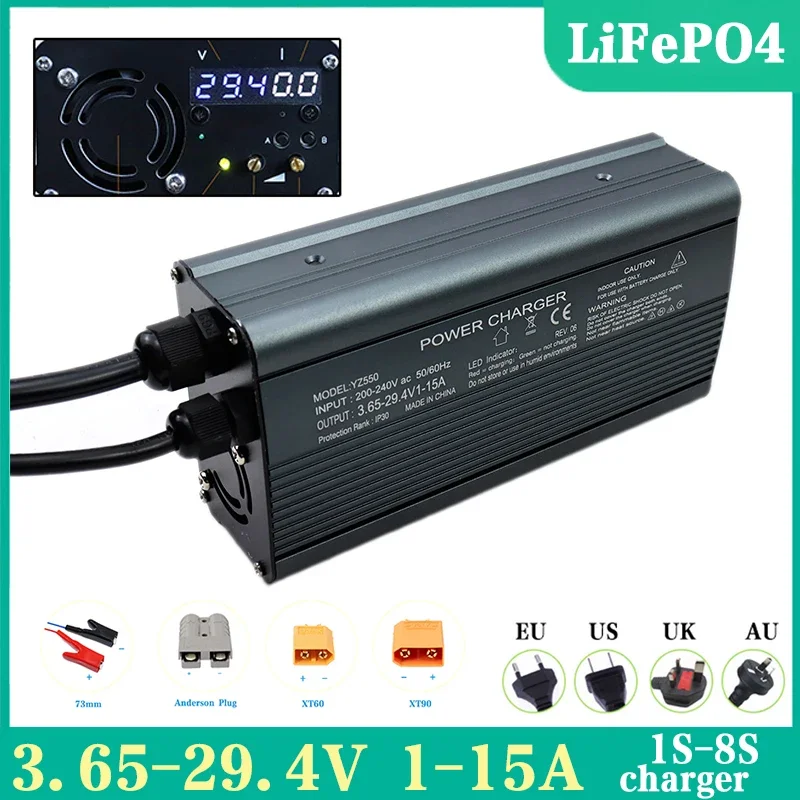 

3.65V-29.4V 1-15A Lifepo4 Fast Charger 14.6V 24V LFP Energy Storage Solar Iron Phosphate RV Battery Cell Smart Charger 3.65 Volt