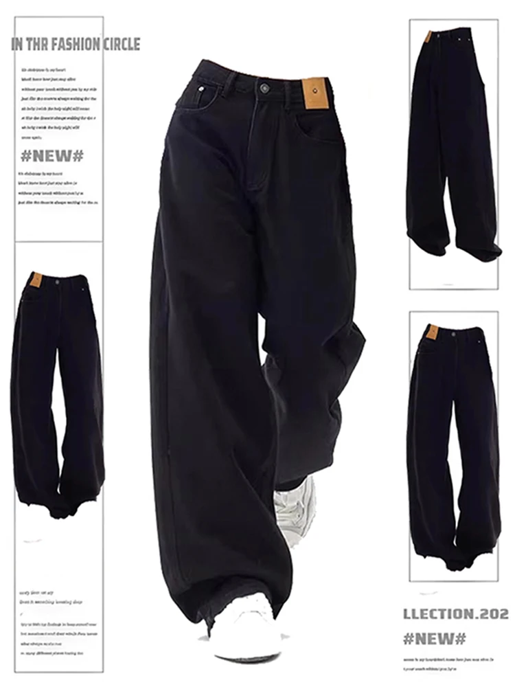 

plus Size Bla Wide Leg Jeans Women Loose Slimming Straight Leg Pants High Waist Commuter Sle Korean Faion Casual Wear