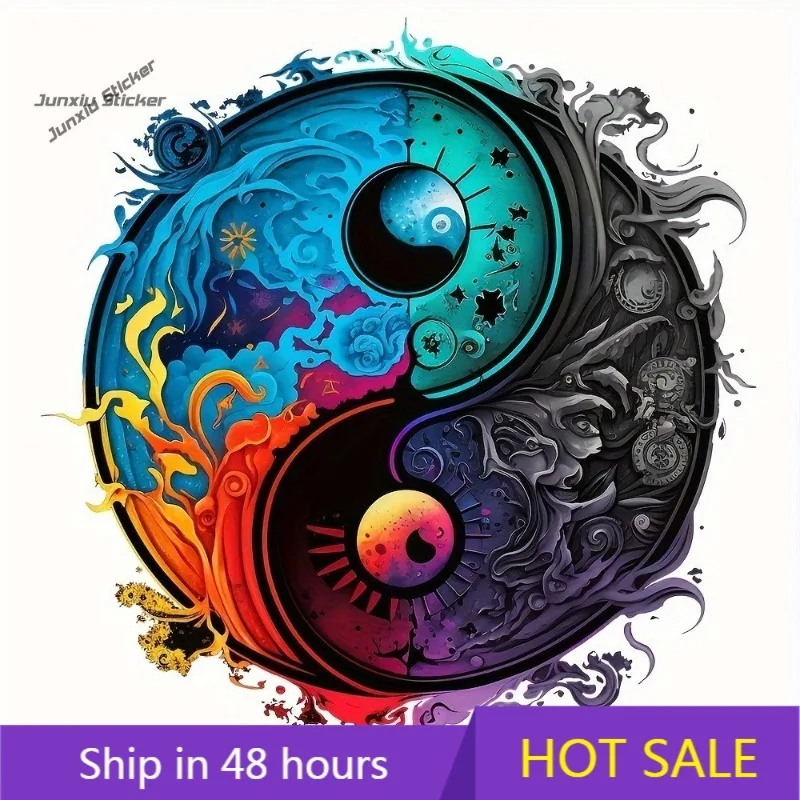 

One Piece of A Vibrant Yin Yang Emblem Sticker, and Retro Baseball Caps.Self-Adhesive Waterproof Sturdy Vinyl, Decal