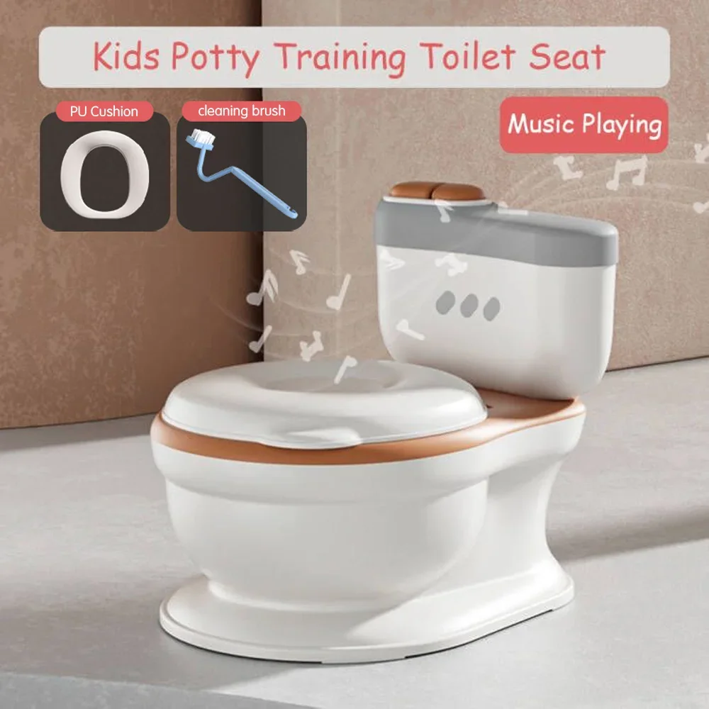 Baby Potty Toilet Seat Realistic Potty Training Seat for Toddlers Boys Girls Soft PU Pad Wipe Storage Music Playing Function