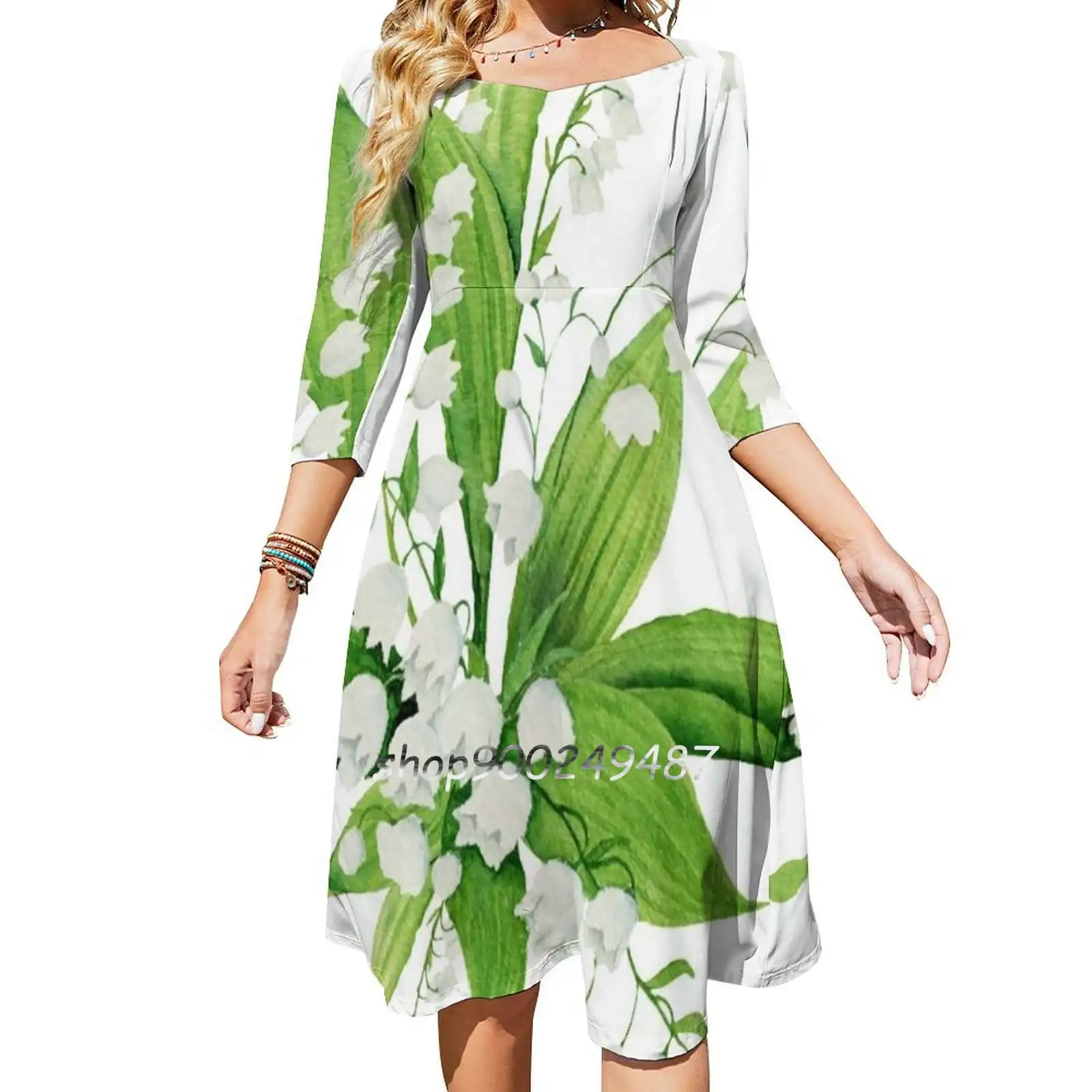 White Lily Of The Valley Sweetheart Knot Flared Dress Fashion Design Large Size Loose Dress White Lily Flowers Bouquet