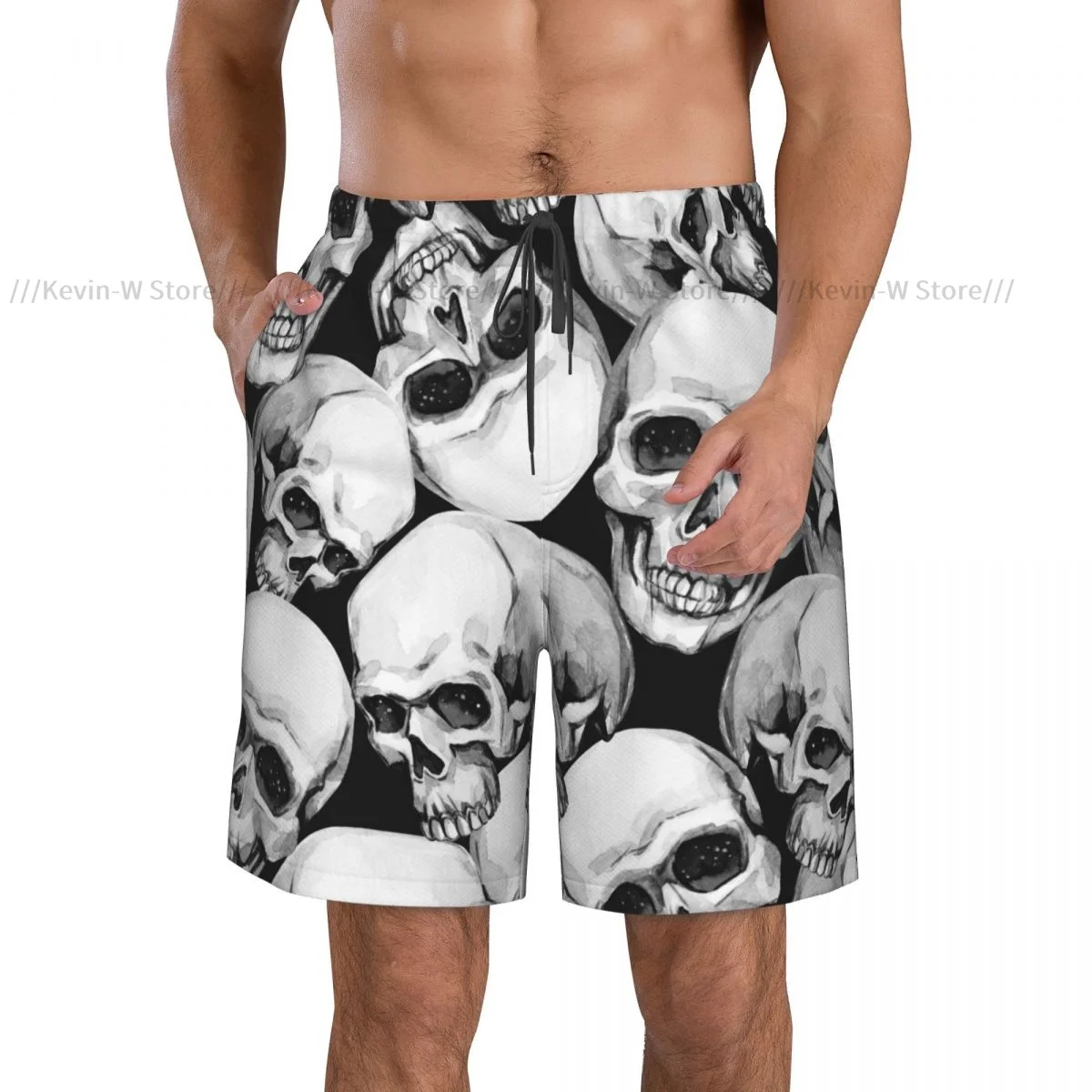 Quick Dry Summer Mens Swimwear Beach Board Short Briefs For Man Watercolor Skulls Swimming Trunk Beachwear