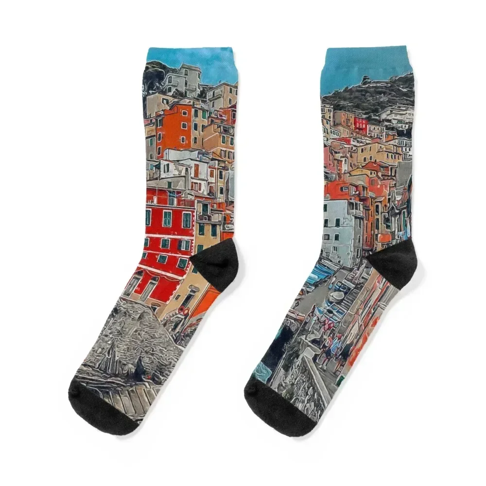 

Beautiful View Manarola Cinque Terre Northern Italy, Manarola Cinque Terre Painting Art, Architecture Manarola Cinque Terr Socks