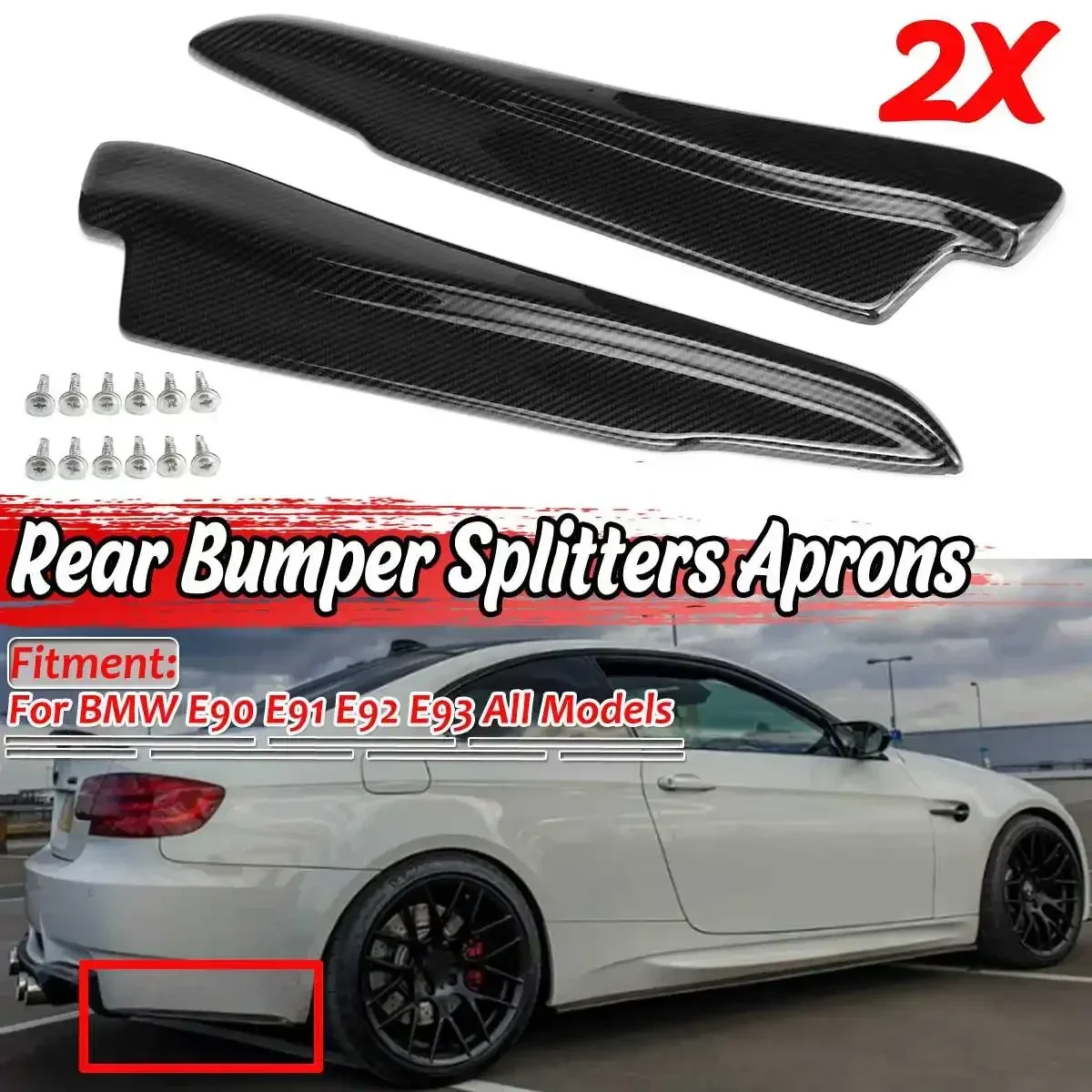 42cm 2x Car Rear Bumper Lip Spats Guard Extend Deflector Lips For BMW E90 E91 E91 E92 E93 For VW GOLF MK5 MK6 MK7 MK7.5 Body Kit