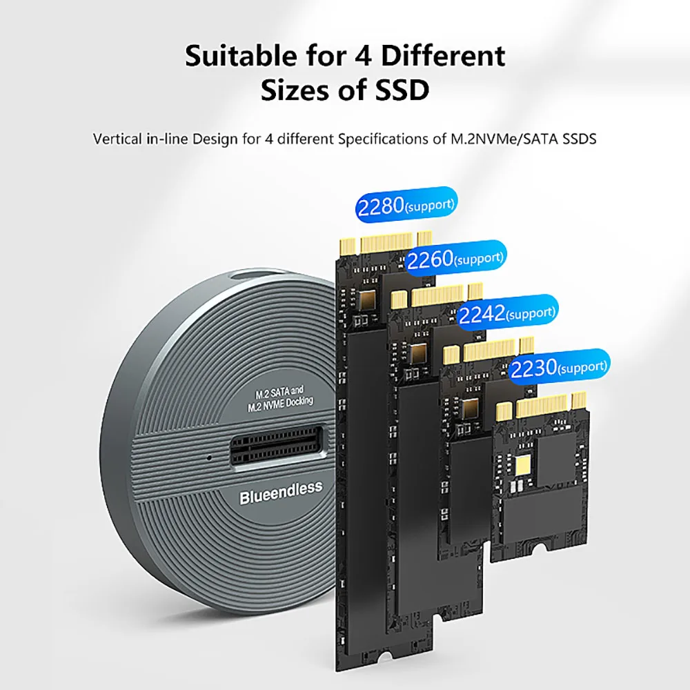 M.2 듀얼 프로토콜 NVME SATA SSD 도킹 C타입 USB 3.1, 2 세대 10Gbps 고속 전송 SSD 케이스, 외장 NVME NGFF SSD 인클로저