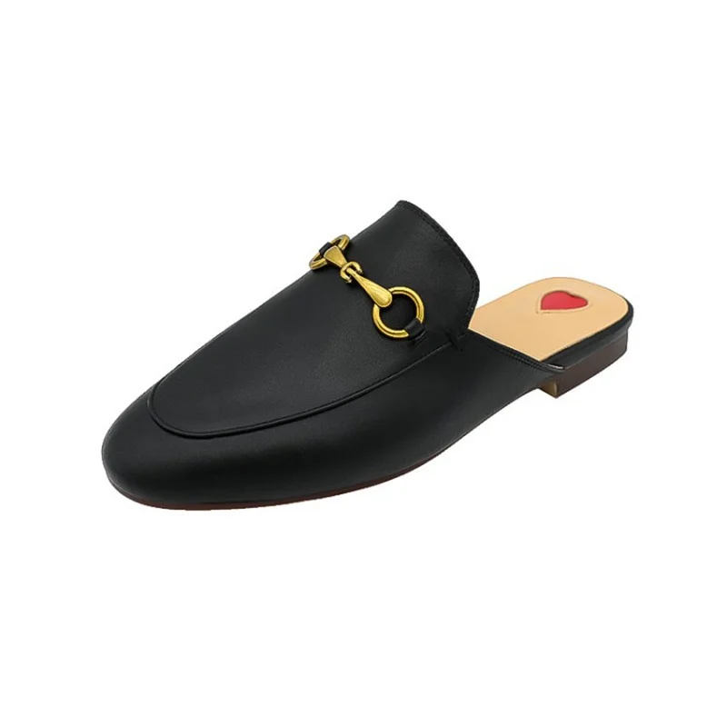 Sandali con fibbia in metallo a testa tonda suola morbida pantofole estive in pelle Slingback muli con tacco basso scarpe eleganti da donna di moda