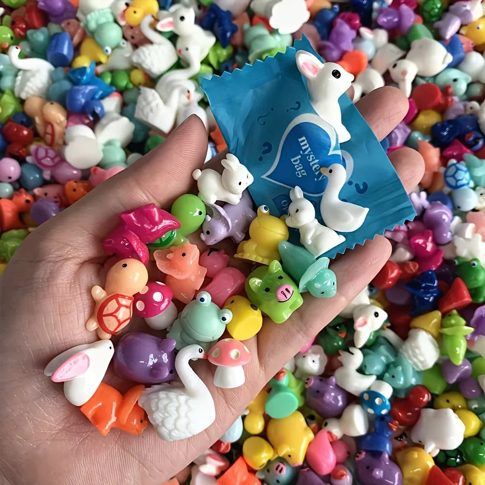Set of 10/25/50 resin ornaments featuring various cute mini animals and mushrooms; ideal for fairy garden accessories and aquari