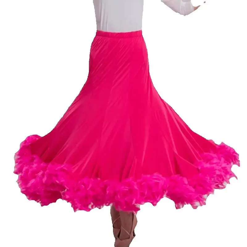 Feather Ballroom Dance Skirt for Women Waltz Skirt Dance Clothes Spanish Flamenco Skirt Party Club