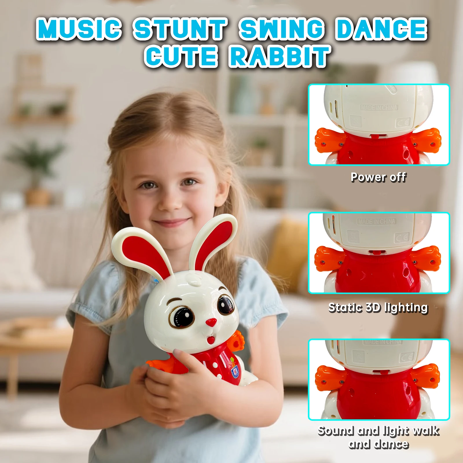Cute Bunny Electric Toy for Babies 360° Rotation with Colorful Sound And Light Effects Adorable Gift for Baby Development
