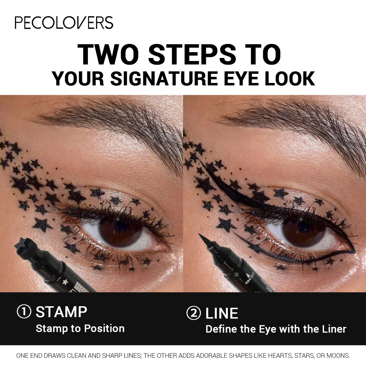 7PCS/SET Double Head Waterproof Liquid Eyeliner Moon Star Heart Shapes Tattoo Stamp Quick Dry Eye Liner Pencil Makeup Tool view 6