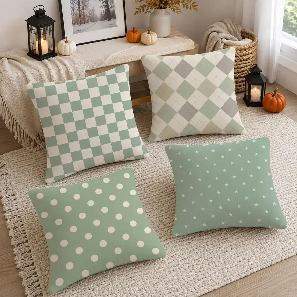 Pattern Light Green Fresh Style Cushion Cover Soft Fluffy Short Plush  Pillow Case Throw Decorative for Sofa Bedroom Home Decor