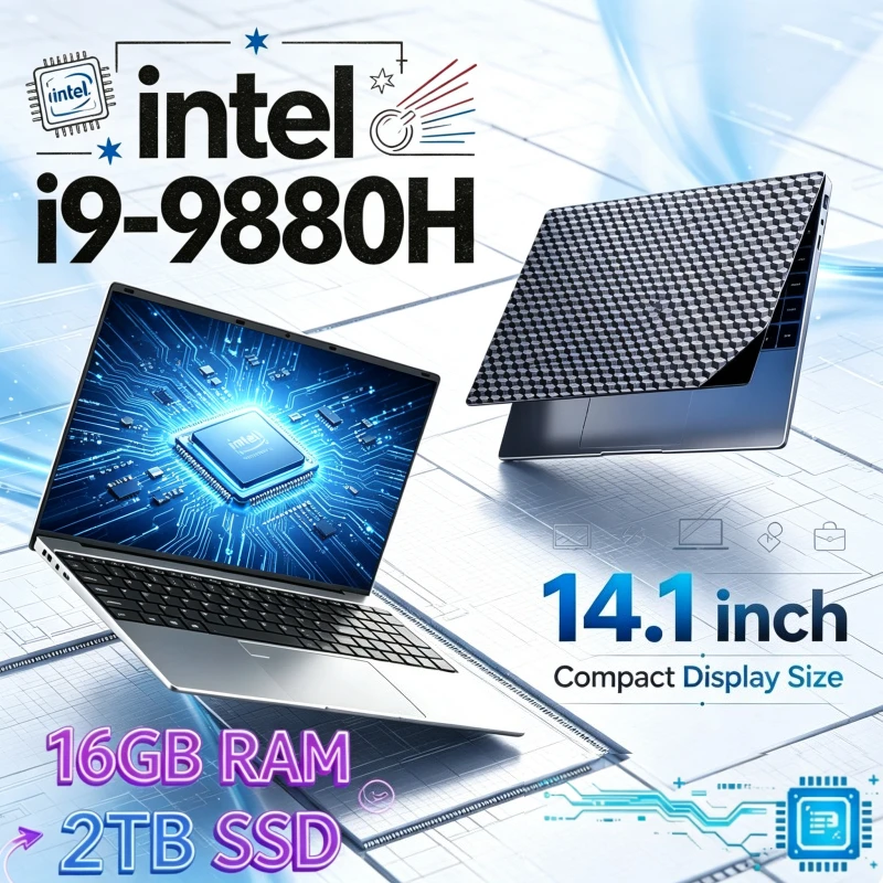 Intel i9 9880H 14.1-Inch New Notebook Computer, 32GB RAM, 1TB/2TB SSD, Fast Speed Performance, Gaming Laptop PC Office.