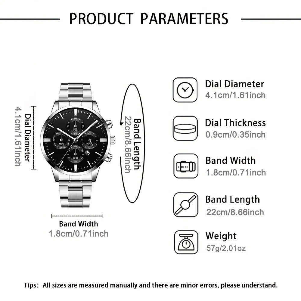 2pc men's fashionable quartz watch and versatile accessory set for daily wear as gifts for friends and family