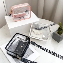 Transparent Crossbody Bag for Women Candy Color Letter Fashion Shoulder Bag PVC Transparent Jelly Bag Small Square Bag