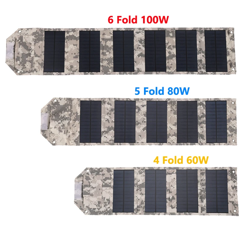 Camouflage 100W Foldable Solar Panel 5V USB Portable Folding Bag for Cell Phone Outdoor Waterproof Power Bank for Camping Hiking
