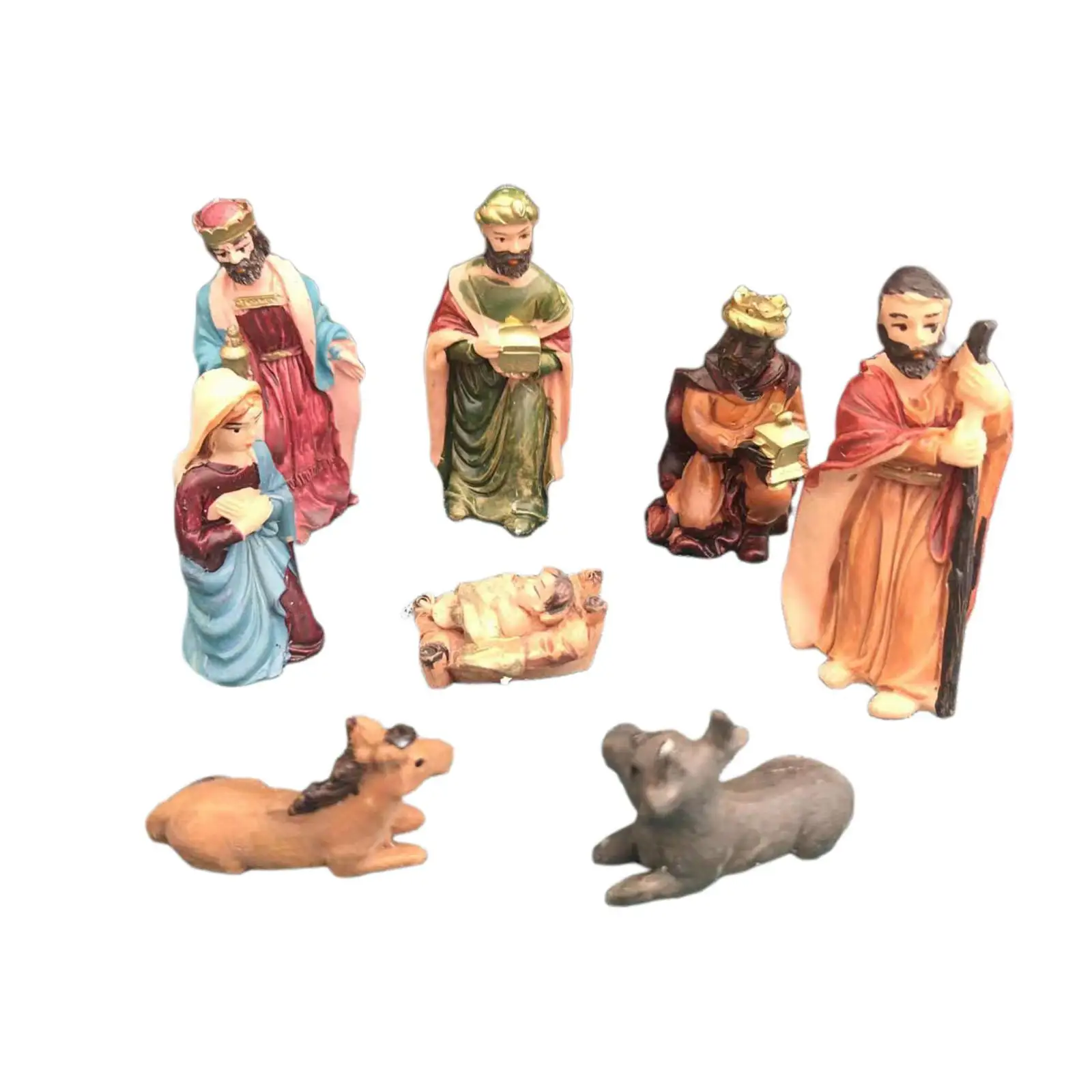 8Pcs Nativity Scene Manger Figurines Set Jesus Statue Accessories Crib