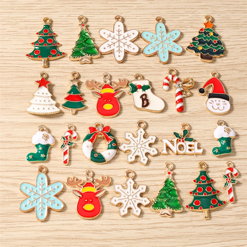 10 Stück Niedliche Emaille-Weihnachtsanhänger: Hirsch, Weihnachtsmann, Baum, Zuckerstange für Schmuckherstellung, Halsketten, Ohrringe, DIY-Bastelgeschenk – Detail 1