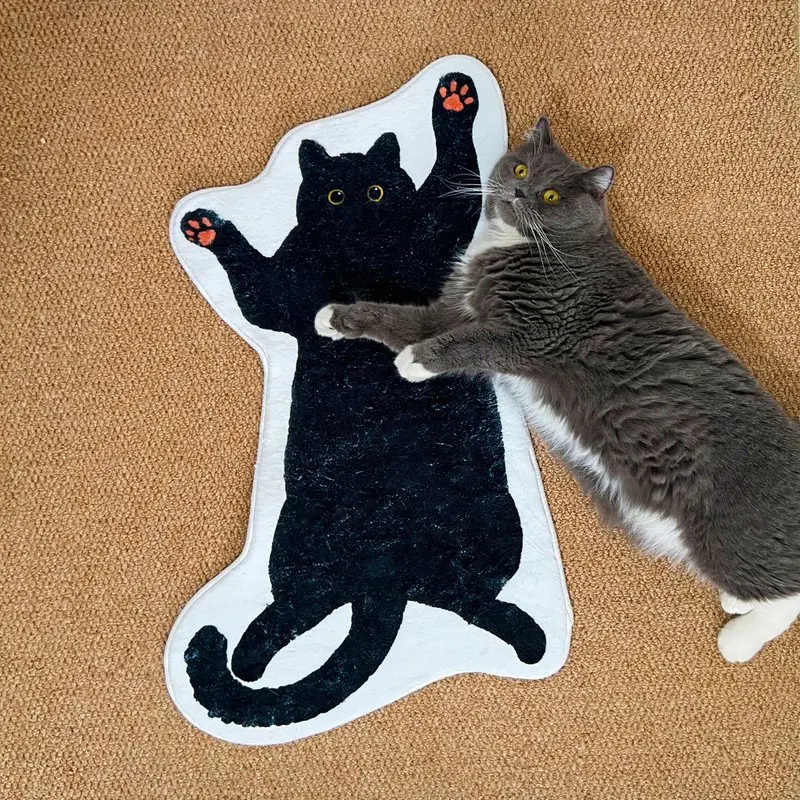 

Cute Black Cat Mat Bathroom Machine Anti-slip White Dog Bath Rug
