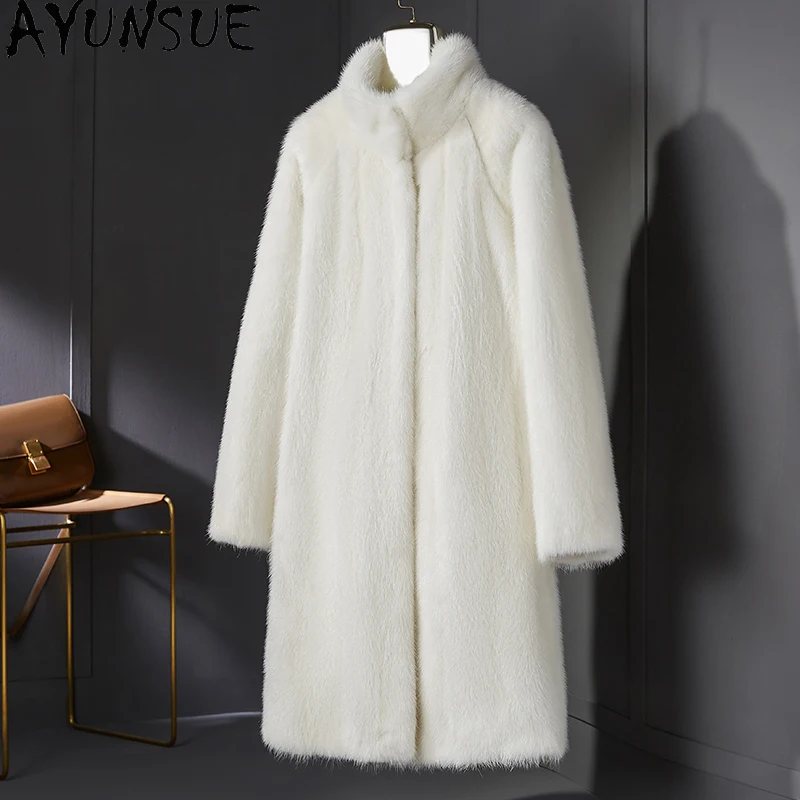 AYUNSUE معطف فرو المنك امرأة 2025 معطف طويل امرأة الشتاء نوعية جيدة الكورية نمط ملابس عصرية امرأة Echtpelz رف دامن