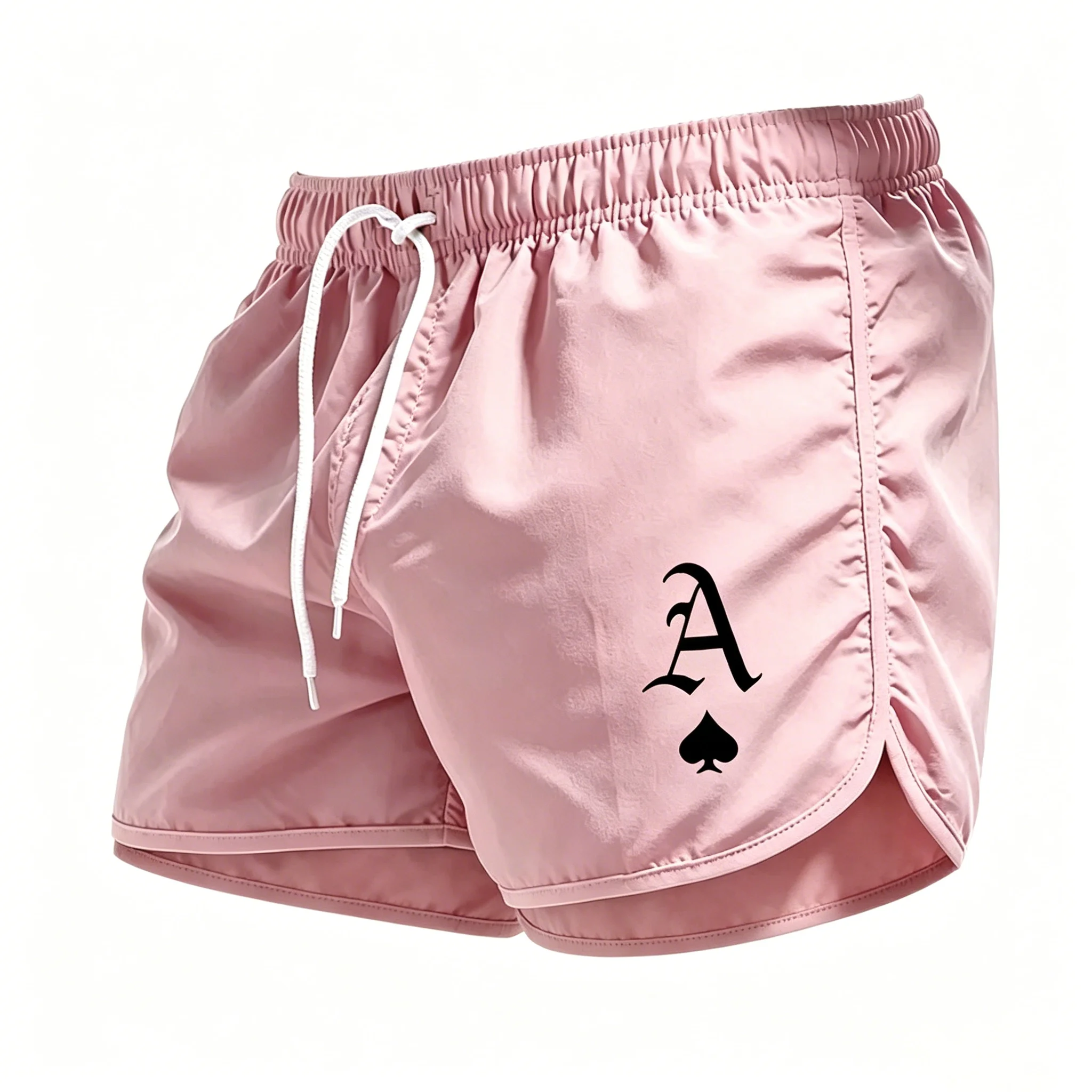 Men Quick Dry Beach Shorts Ace Spade A Print Elastic Drawstring Waist Summer Surf Swim Board Shorts-F35