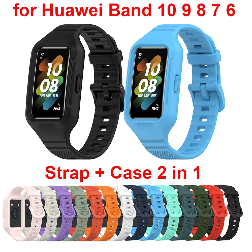 

Sport Wrist Strap Protective Case 2 in 1 for Huawei Band 10 9 8 7 6 Wristband Soft Silicone Wriststrap