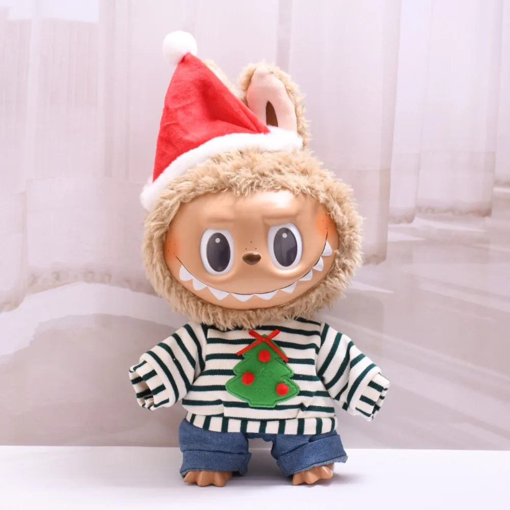 For 38cm Labubu Doll Clothing Striped Christmas Tree Costume Dress Up Dolls Accessories Changing Dress Playing House Game Toys
