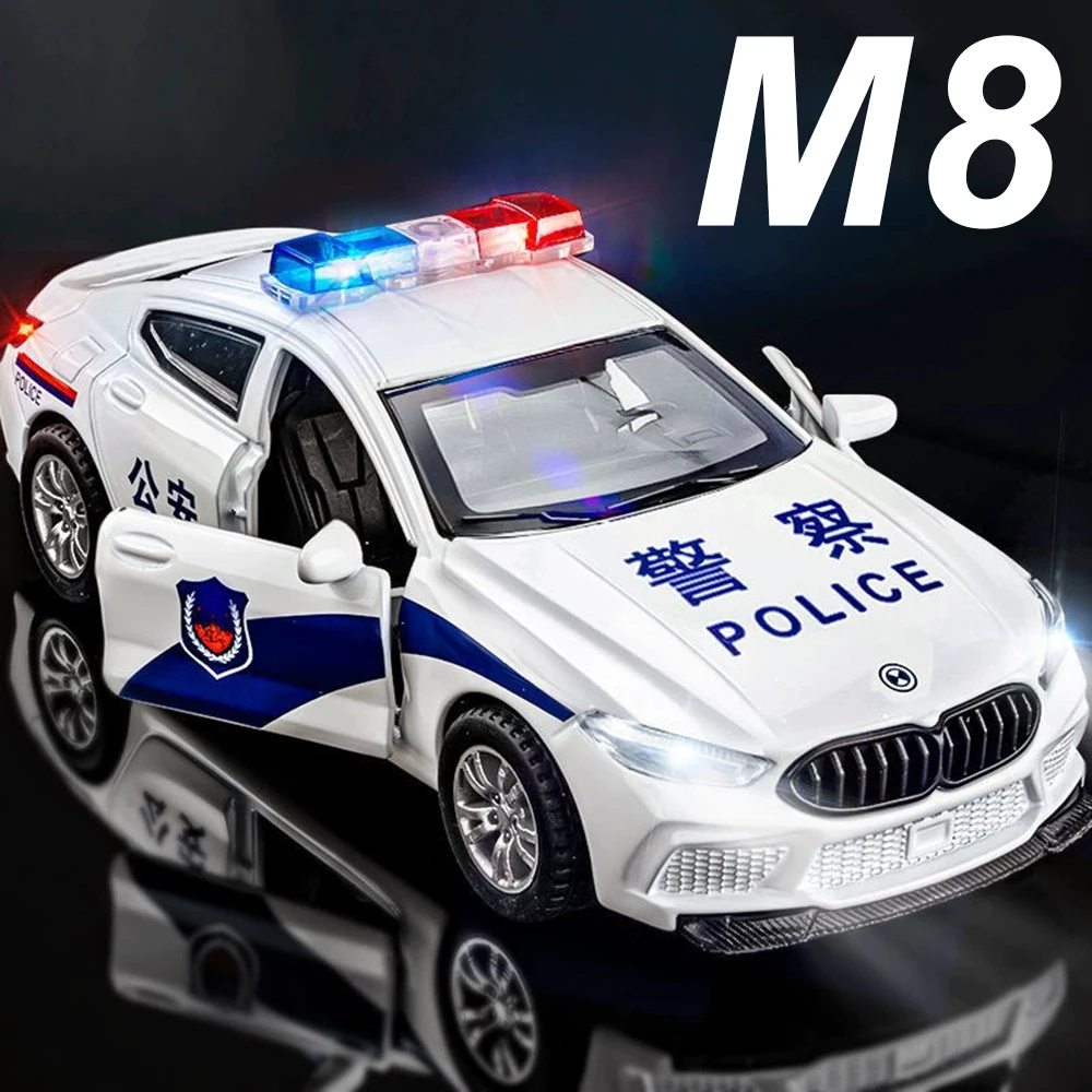 1:32 M8 M4 Alloy Police Car Diecast Model Toys 6 Doors Opened Sound Light Pull Back Miniature Vehices Favorite Collecting Models