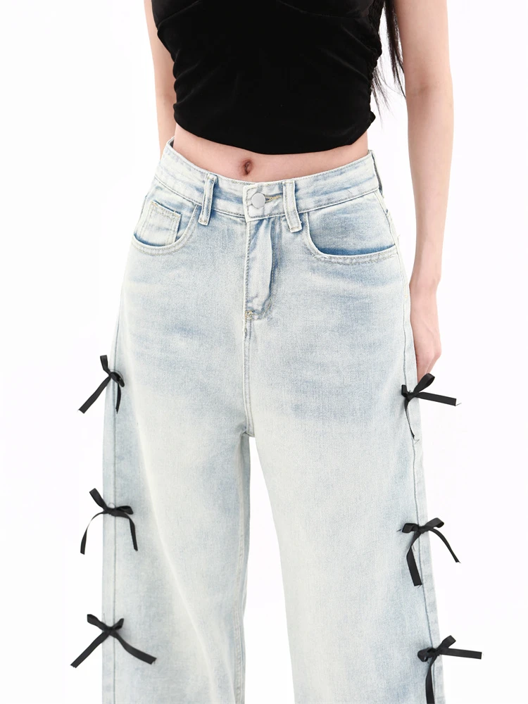 Jeans Frauen Dekoration y2k baggy lässig Vintage amerikanischen Stil High Street Frühling Herbst in voller Länge weites Bein modischen Chic