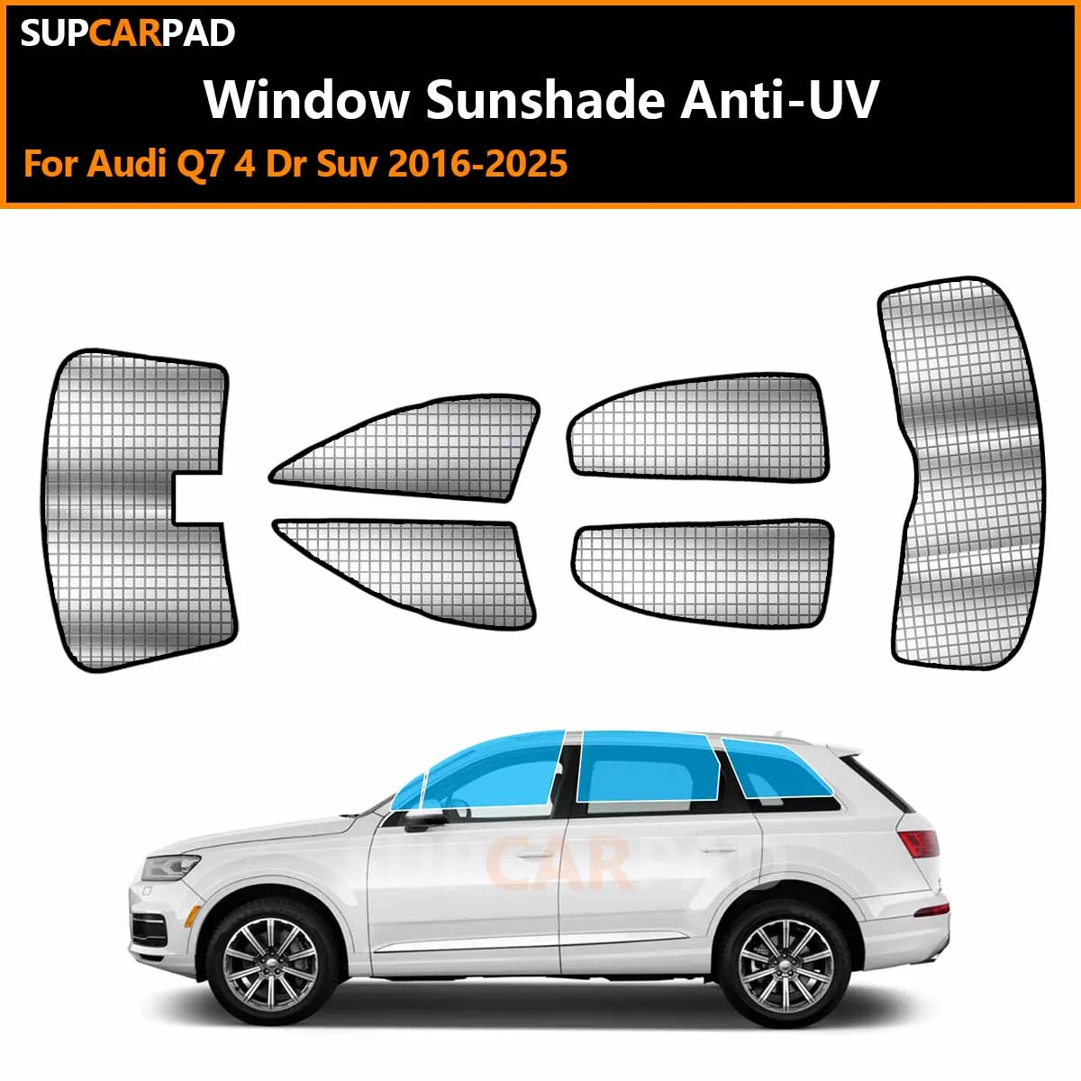 

Для Audi Q7 4-дверный внедорожник 2016-2025: Индивидуальные солнцезащитные шторки на окна автомобиля, анти-УФ, козырьки-накладки на окна, аксессуары
