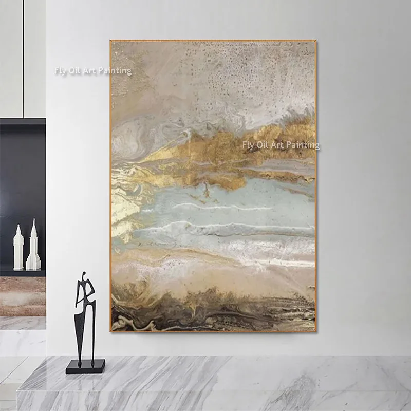 New Design Handpainted Beige Fluid Art Oil Painting Original Textured Large Palette Knife Wall Art On Canvas For Decor