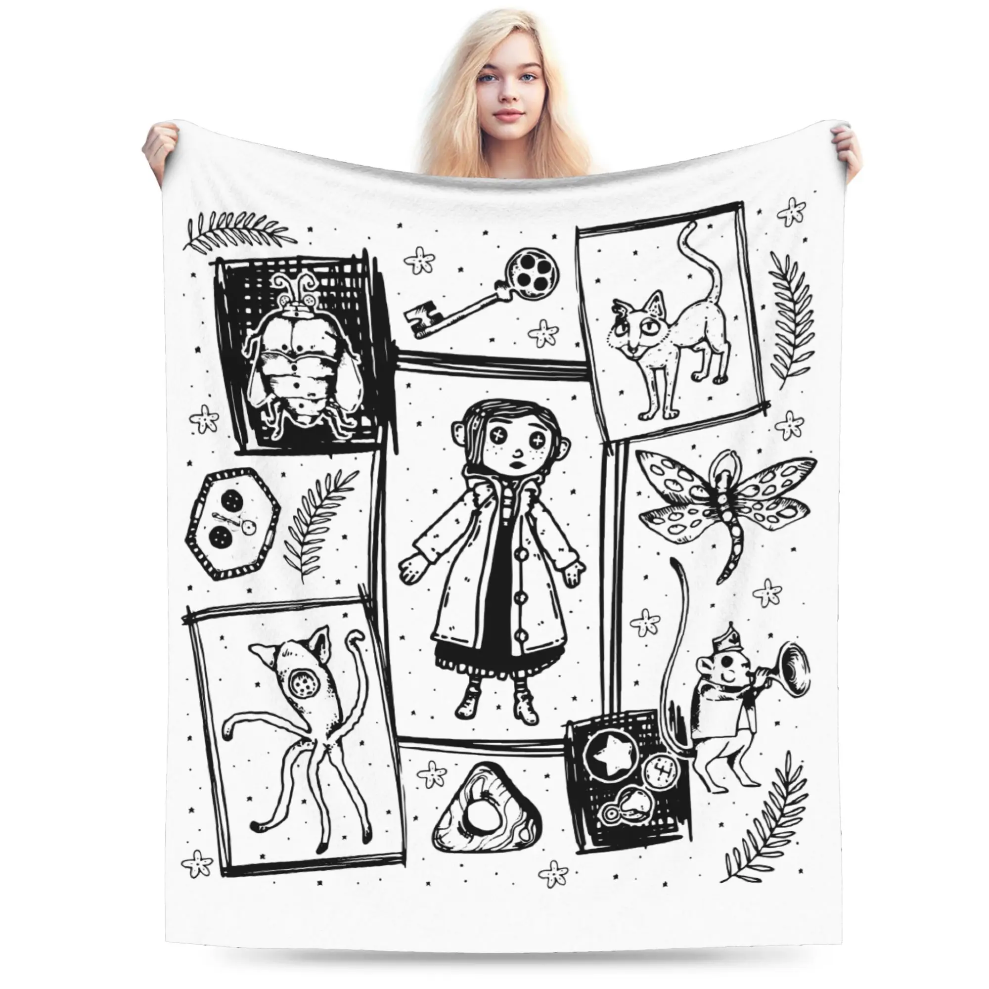 

Horror Cartoon Coraline Blanket Flannel Spring/Autumn Portable Super Warm Throw Blankets for Sofa Outdoor Quilt