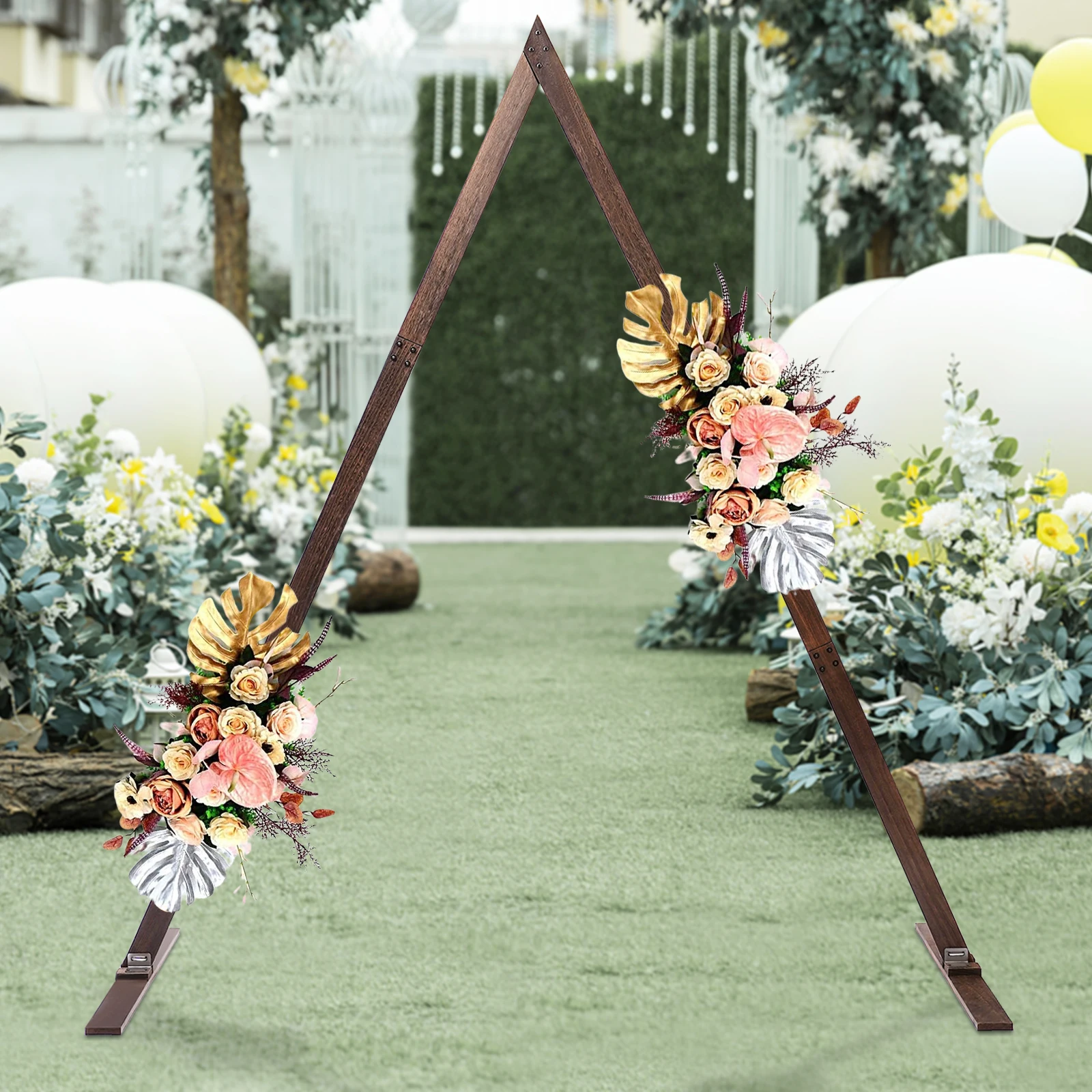 7x8ft Vintage Triangle Wood Wedding Arch Backdrop Flower Frame Stand Background Decoration Display