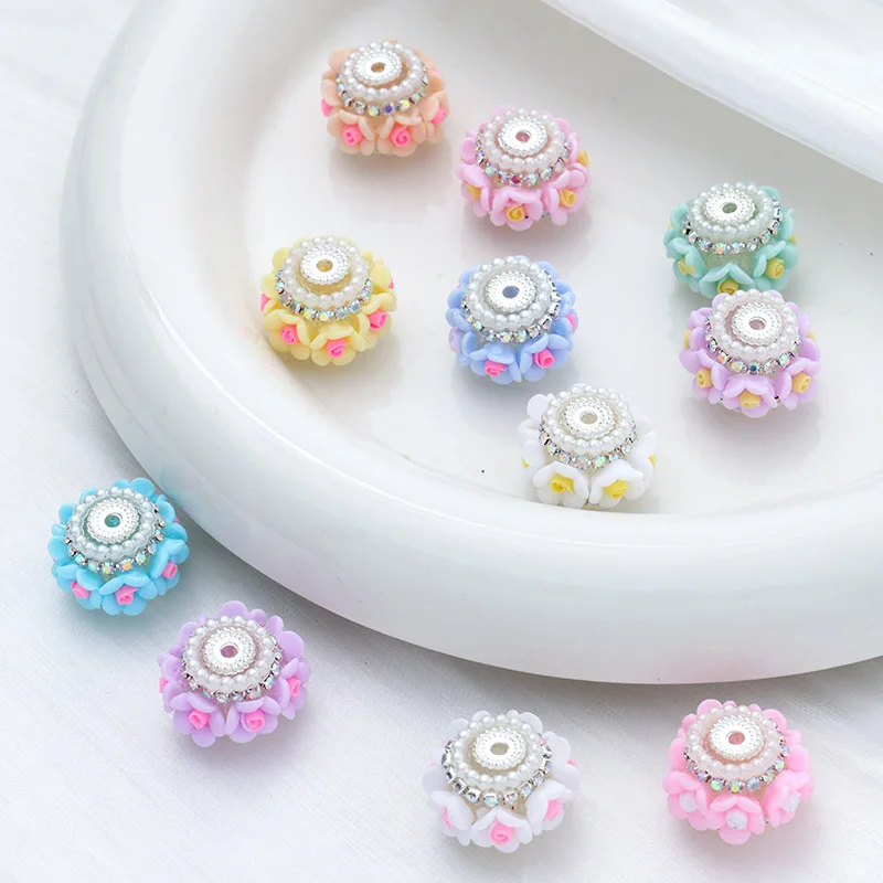 

Soft clay flower flat beads round barrel drill ball perforable straight hole beads keychain necklace accessories jewelry