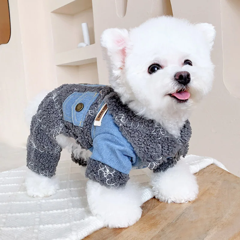 Winter Dog Clothes Denim Jeans Jumpsuit Pants Chihuahua Yorkie Clothes Puppy Clothing Poodle Pomeranian Pet Dog Outfit Coat