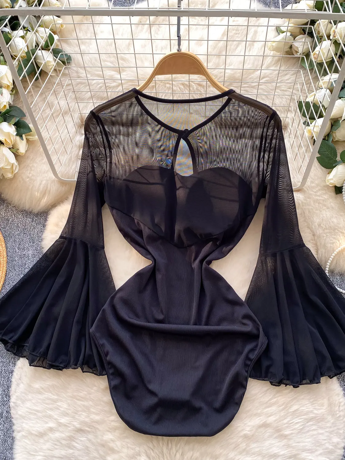 여성 블랙 고딕 레이스 점프수트 빈티지 오버올 스퀘어 칼라 긴팔 플레이수트 이국적인 섹시 롬퍼 코케트 의류 2026