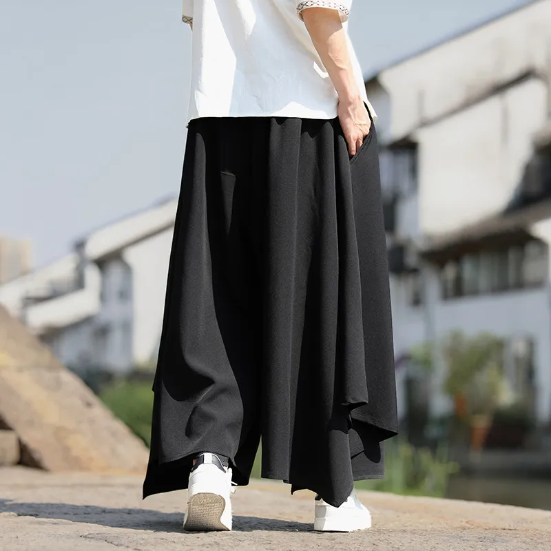 

Spring Men Harajuku Streetwear Black Pants Man Chinese Style Pants Mens Wide Leg Kimono Pants Male Skirt Trousers Women Bottoms