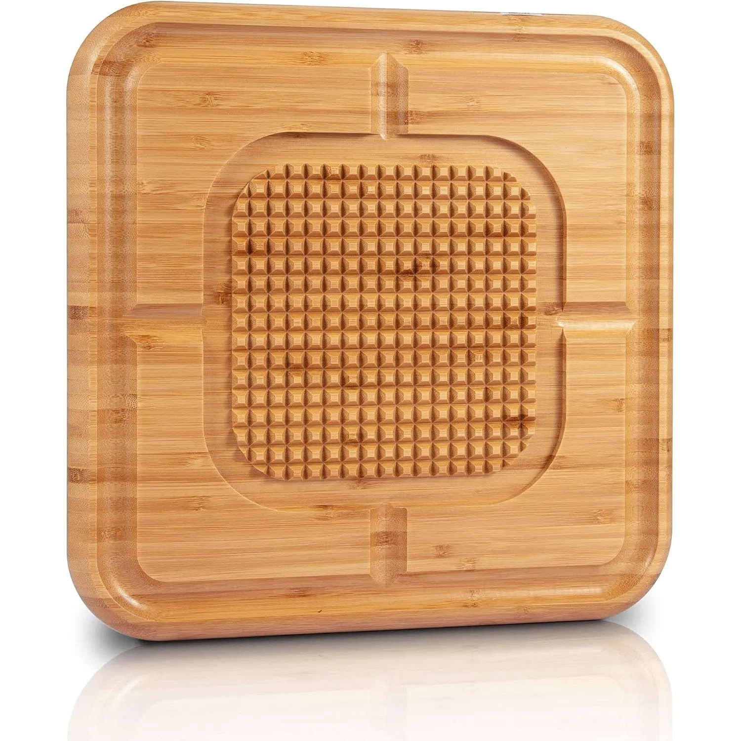 Planche à découper en bambou épaisse et antidérapante pour viande, fruits et légumes – Design pyramidal avec canal à jus – Idéale pour la cuisine et le barbecue – Plateau de service stable
