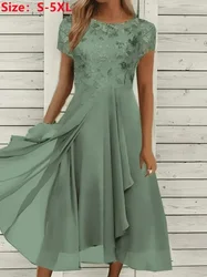 Neues 2024 Damen-Spitzenkleid für Party, elegantes Braut-Hochzeitskleid, Übergröße, Juwel-Ausschnitt, knielang, Chiffon-Spitze, langes Partykleid