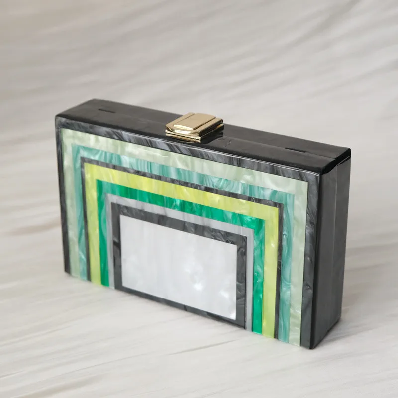 新作トレンドハンドバッグ ファッションレディースバッグ グリーンストライプアクリル ラグジュアリーパーティーイブニングバッグ 女性用キュートウェディングボックス ヴィンテージクラッチパース