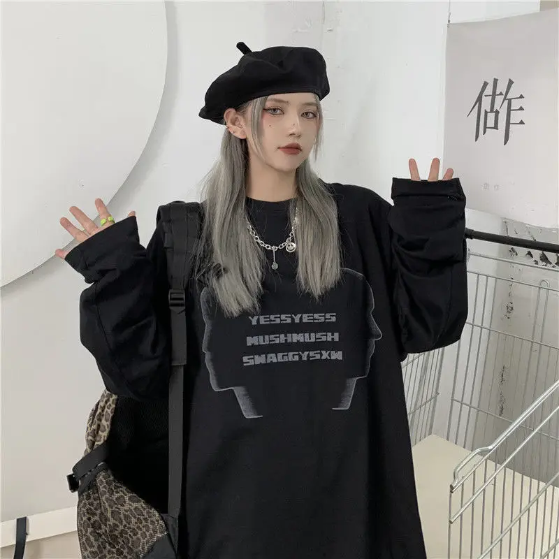 emo t shirt for men summer vintage letters print Long sleeve tee Anime y2k top harajuku casual Oversized gym t-shirts streetwear