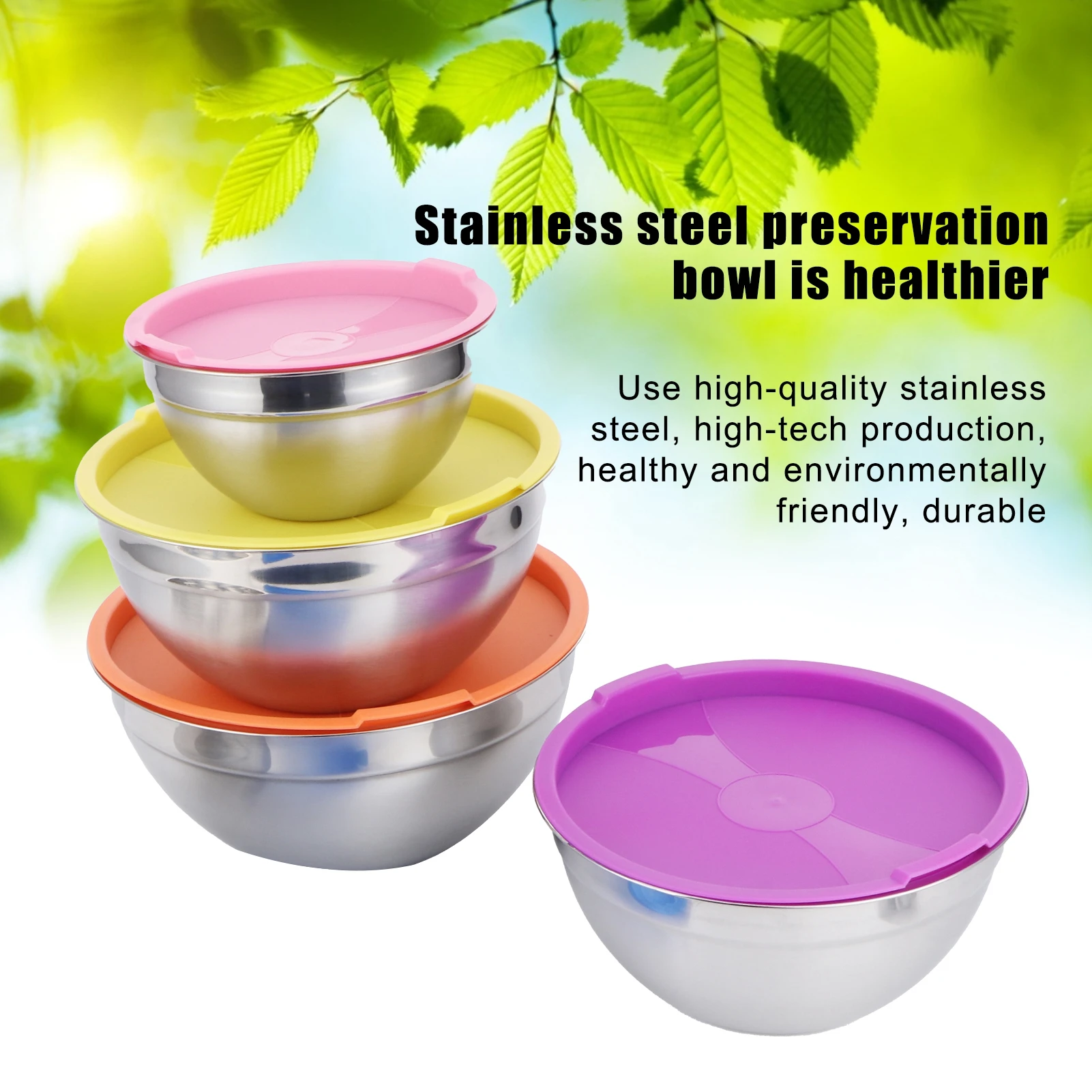 

5pcs Food Grade Stainless Steel Mixing Bowl Set - Sealed Lids Food Storage Preservation Box for Kitchen