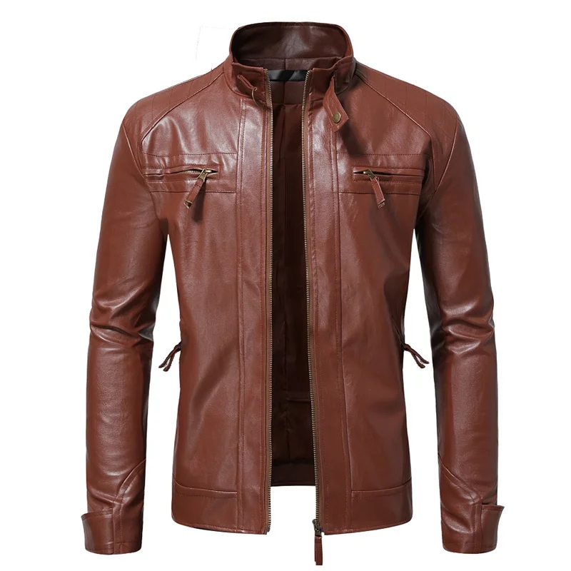 

Men Business leisureLeather Jacket Mens Artificial leather PU Stand Collar Coats Leather Biker Jackets Motorcycle Leather Jacket