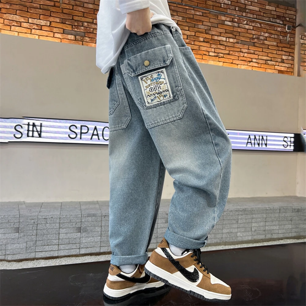 Teenage Boy Jeans Button Solid Color Children Jeans Casual Style Kids Jeans Spring Autumn Kids Clothes 4 6 810 11 12 13 14 Years