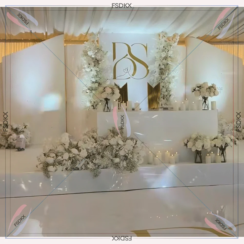 Customized Logo Wedding Supplies Decoration Stage Backdrop Wall White Acrylic Led Arch Backdrop Wall