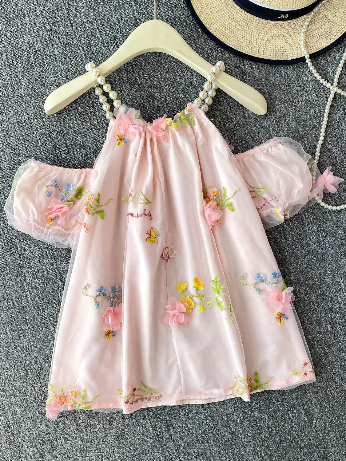 

Ele Embroidered Bubble Sve irt Collar Hanging Ne Super Fairy T Tee Dimensional Flower Women's Heavy Embroider...