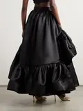 Stunning Black Ruffled Taffeta Skirt Custom Made High Waist Tiered Floor Length Women Evening Party Skirt Puffy Prom Skirt Saias